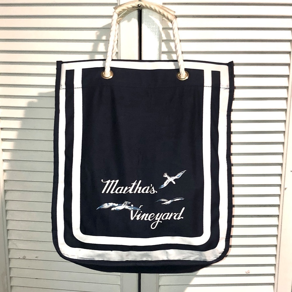 Martha’s Vineyard Tote Bag Navy Blue and White